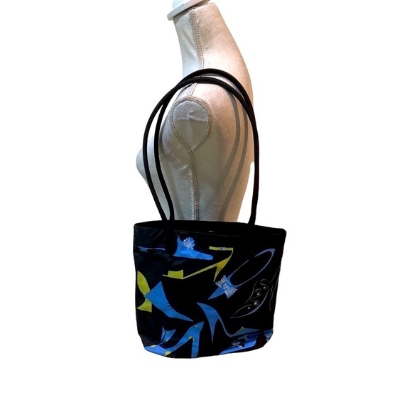 Zazou Sac black, periwinkle blue & chartreuse shoe print shoulder bag purse - Picture 3 of 8